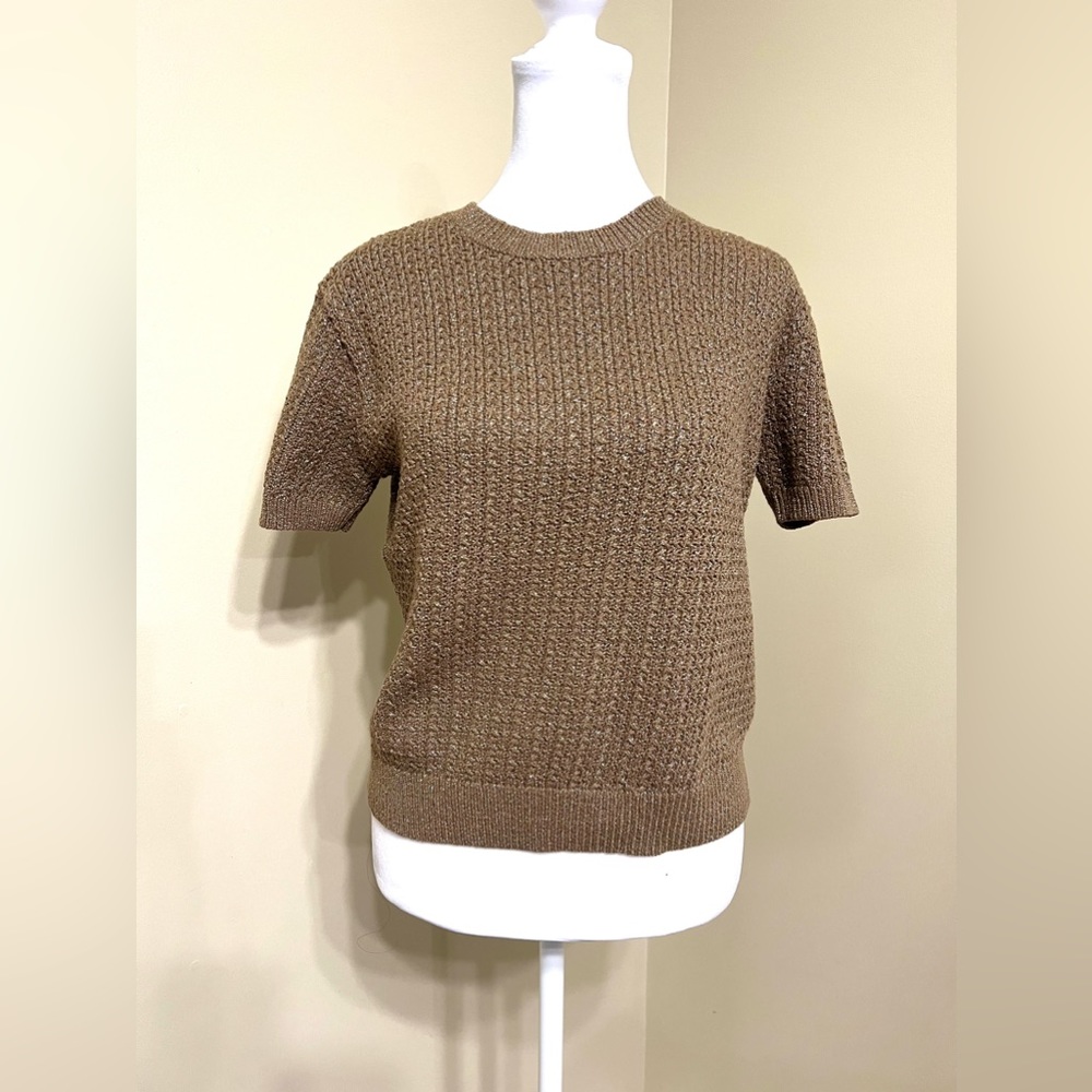 Banana Republic Gold Metallic Short Sleeve Cropped Sweater XS